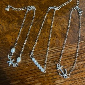 Silver Starfish and Anchor Charm Bracelet/Anklet Set